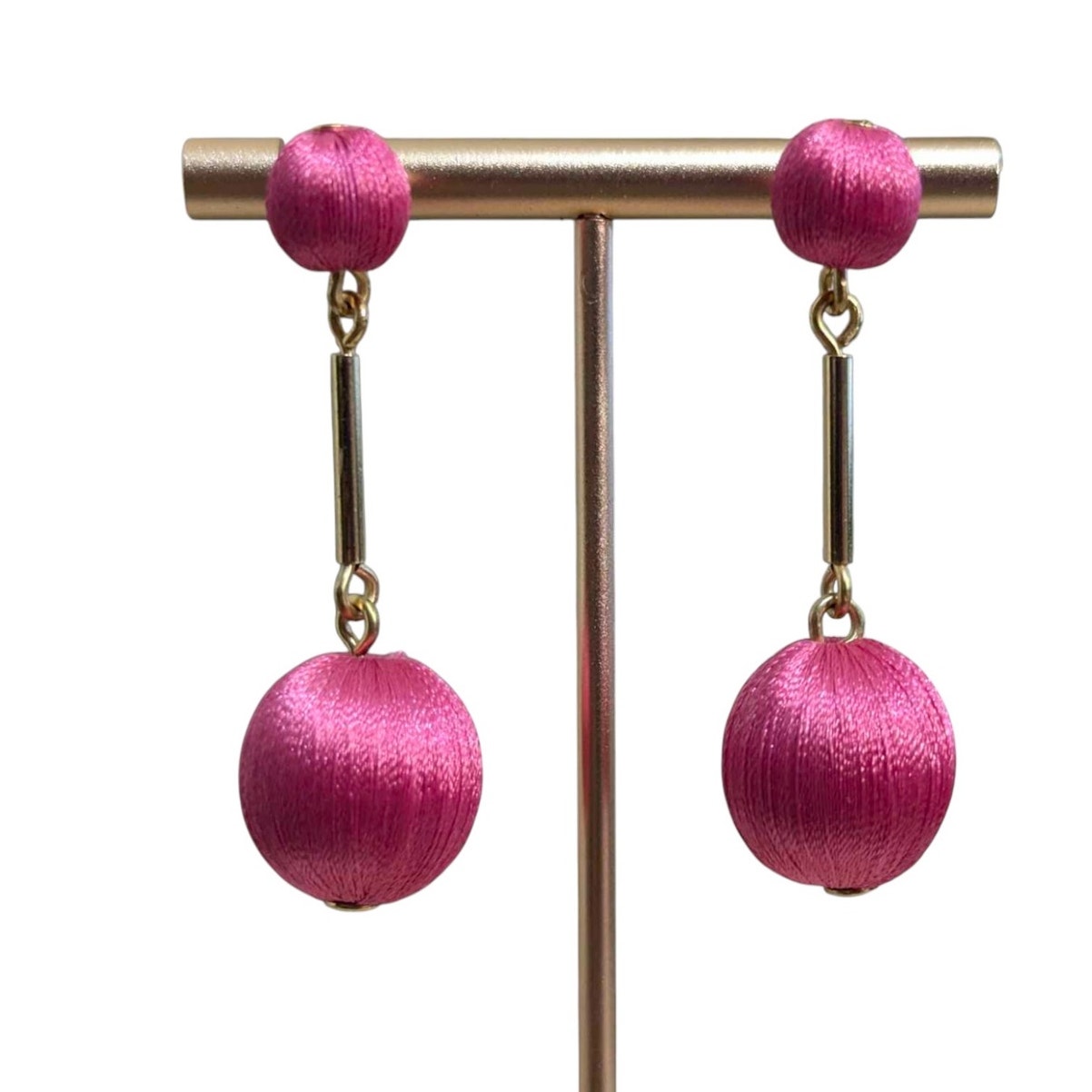 New Trendy Fashion Cute Pink Fabric Balls Gold Tone Dangle Earrings 9$